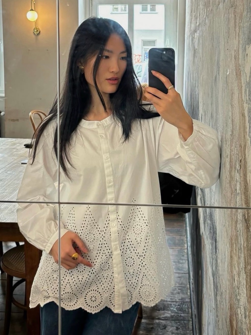 Posse Small Louisa Blouse White Eyelet Button Down